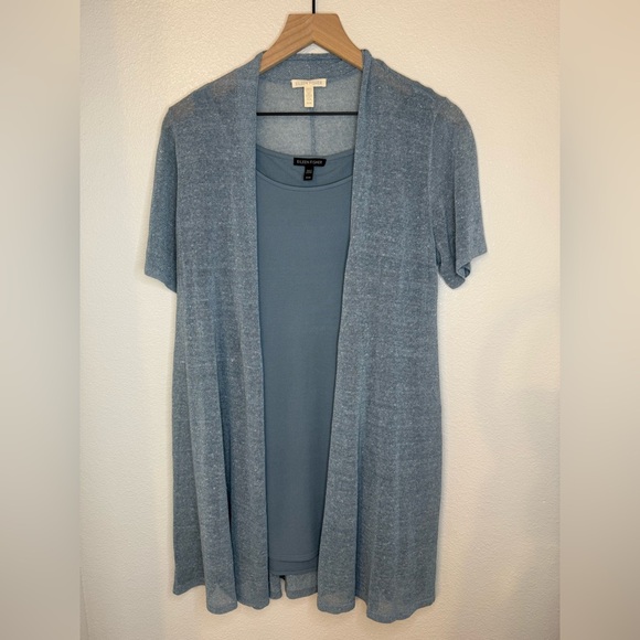 Eileen Fisher Organic Linen Crepe Shimmer Cardigan with Silk Tank Medium - Picture 1 of 14
